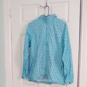 Kids Lightweight Blue Flower Dot Windbreaker Jacket with inside zipper Hood.